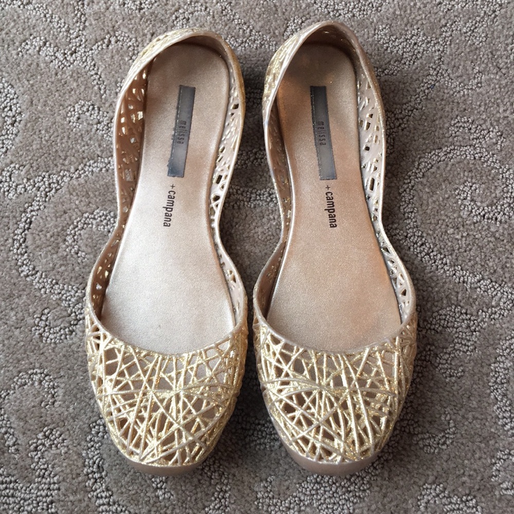 Mini Melissa gold glitter Campana flats